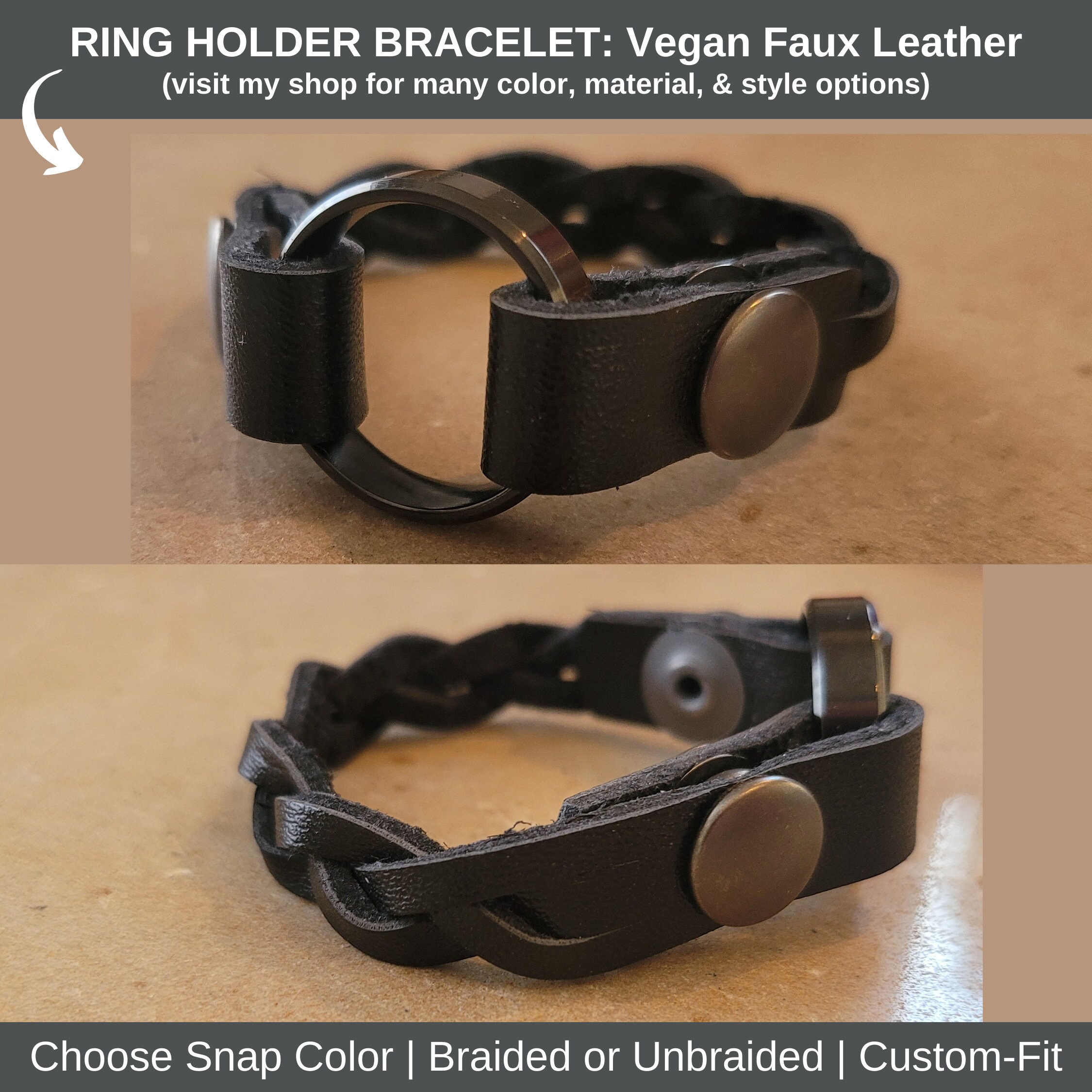 フェイクレザー製リングホルダーブレスレット：メモリアルジュエリー