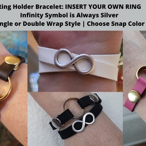 Ring Holder with Infinity Sign | Single or Double Wrap | Choose Color. Vegan Leather Widow Bracelet. Wear a Wedding Band Memorial Bracelet