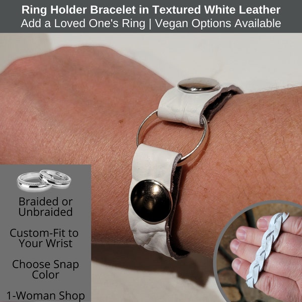 Wear your Ring! Braided White Leather (textured) Ring Holder for Ring Bearers! widows, nurses, golfers, drummer, weight gain, pregnancy