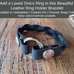 Add Your Ring! Soft Black Leather Widow Bracelet