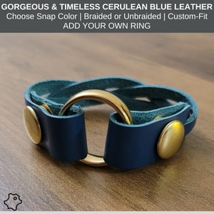 Wedding Band Ring Holder: Cerulean Blue (Braided OR Unbraided) Leather Memorial Bracelet widow, athletes, musicians, nurses, pregnant ladies