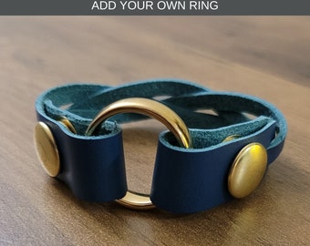Gorgeous Widow Bracelet to Hold Your Loved One&#39;s Ring | Custom-Fit Wedding Band Ring Holder: Cerulean Blue Leather Memorial Bracelet