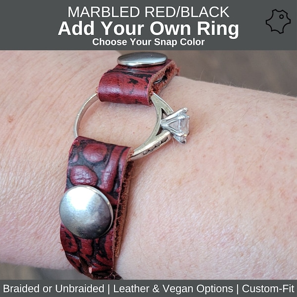 Widow Bracelet. Add Your Own Ring: Red Textured Leather Memorial for artists, musicians, nurses, pregnant ladies, cosplay, weight gain