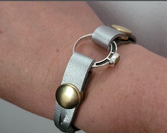 Add a Ring | Petite Soft Silver Memorial Widows Bracelet | Vegan | Faux Leather | Custom-Fit | EMTs, nurse, weight gain, pregnancy, etc.