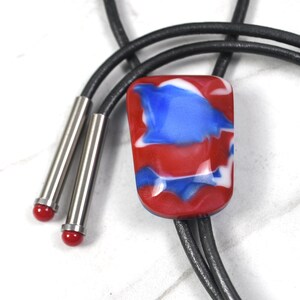 Bolo Tie, Patriot, Independence Day Bolo, Unique Tips, Special Occasion Bolo, Genuine Metallic Leather Cording, Great Gift for Him or Her