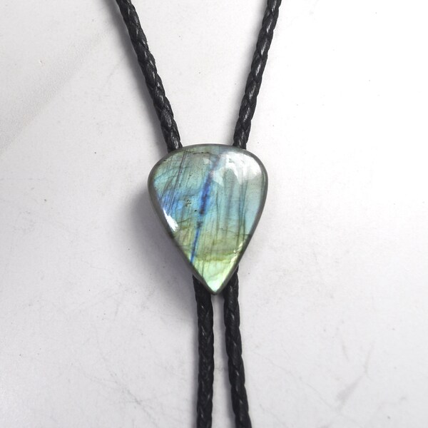 Bolo Tie, Little boy or Girl Bolo Tie, Labradorite, Great Blue Flash, Faux Leather Cord, Great Gift for Special Occasion