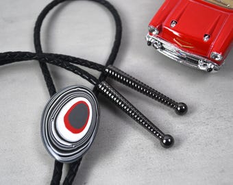 Fordite Bolo Tie: Detroit Agate, Braided Leather Cord, Gunmetal Tips