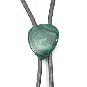 Bolo Tie, Malachite Stone, Semi Precious Gemstone, Great Gift for Him or Her, Special Occasion, 36&quot;L Genuine Metallic Gunmetal Leather Cord