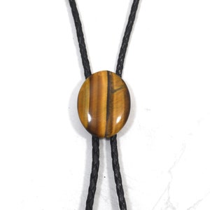 Bolo Tie, Tiger Eye, Natural Stone, Rich Browns and Gold, Great Gift for Him or Her, Leather Cord Upgrade Available
