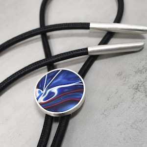New! Sterling Silver Bolo Tie, Resin, Patriotic Colors, Special Occasion, Genuine Stitched Black Nappa or Braided Black Leather Cording