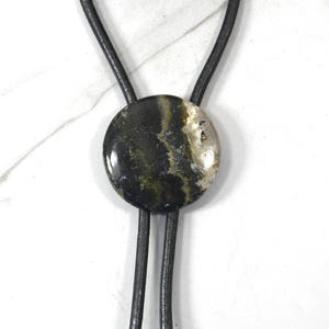 Bolo Tie, Multicolor Jasper, Natural Stone, Special Occasion Bolo, Great Gift, Genuine Gunmetal Metallic Leather Cord, Unique Cabochon Tips