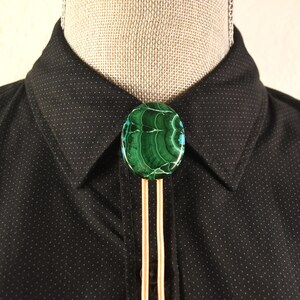 Bolo Tie, Malachite Chrysocolla, Semi Precious Gemstone, Great Gift, Him or Her, Special Occasion, Choice of Genuine Metallic Leather Cord