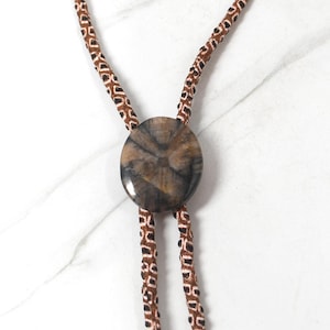 Bolo Tie, Chiastolite, Devotion Stone Bolo, Connect to Mother Earth, Antique Silk Cord, Special Occasion, Great Gift for Him or Her