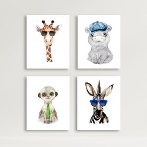 Set of 4 Safari Animal Nursery - Wall Art Digital Prints - Home Decor - Bedroom Decor - Minimalist Art - Boho Designs - Animal Art