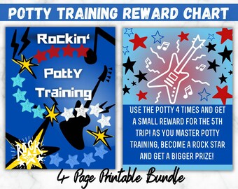 Potty training reward chart, Positive  behavior reinforcement for toddlers and kids, Rock 'n' Roll behavior change, Printable reward chart