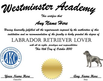 Labrador Retriever Lover Novelty Diploma for Dog Lovers