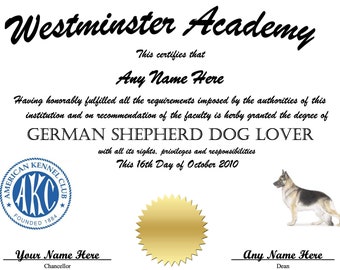 German Shepherd Lover Novelty Diploma for Dog Lovers