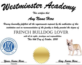 French Bulldog Lover Novelty Diploma for Dog Lovers