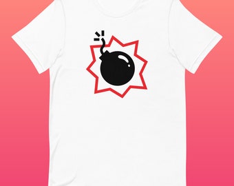 t-shirt simplista da bomba dos desenhos animados | Um design de quadrinhos colorido com bomba de cereja