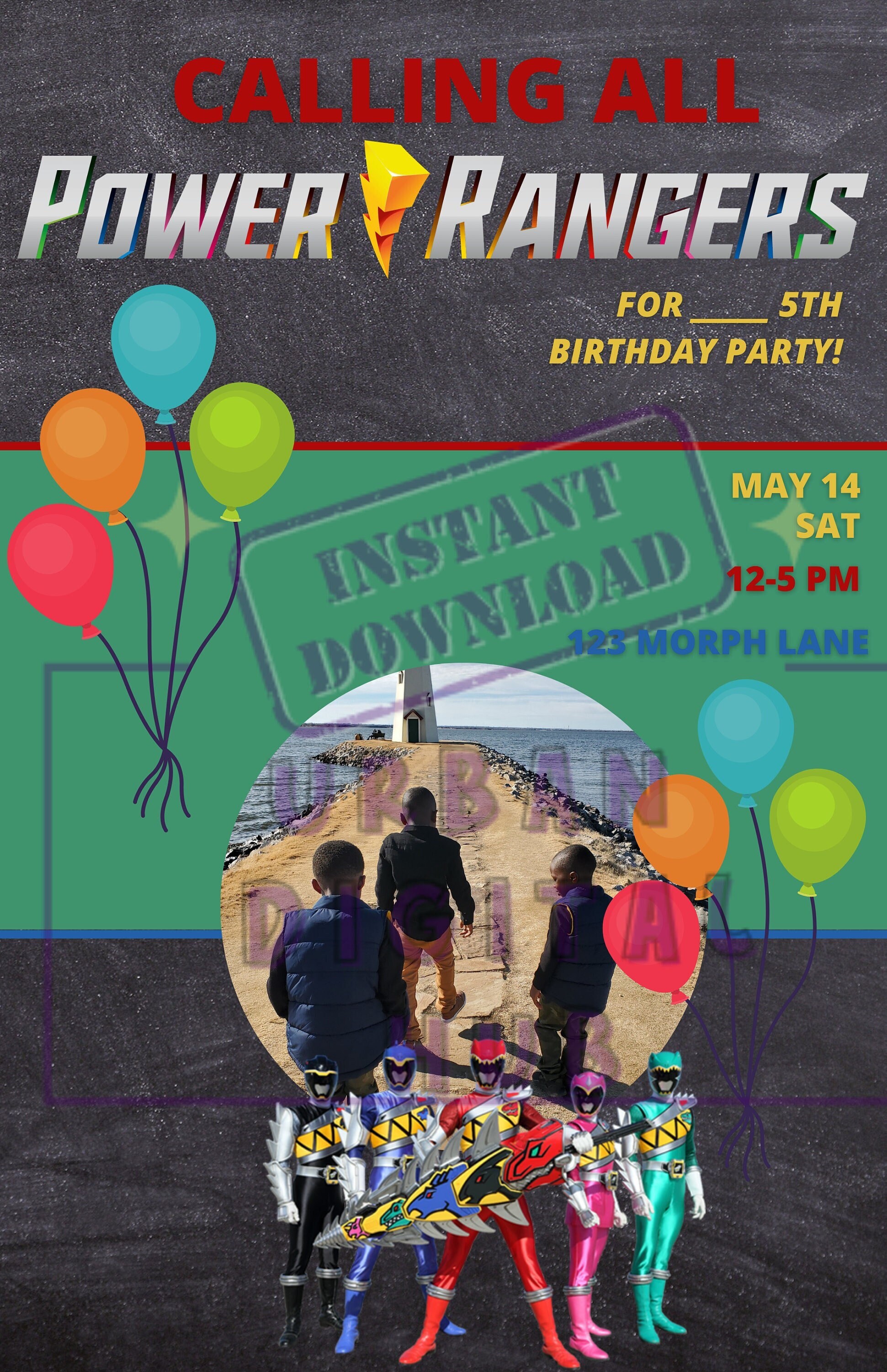 Power Rangers Party Invitation Editable Digital Download