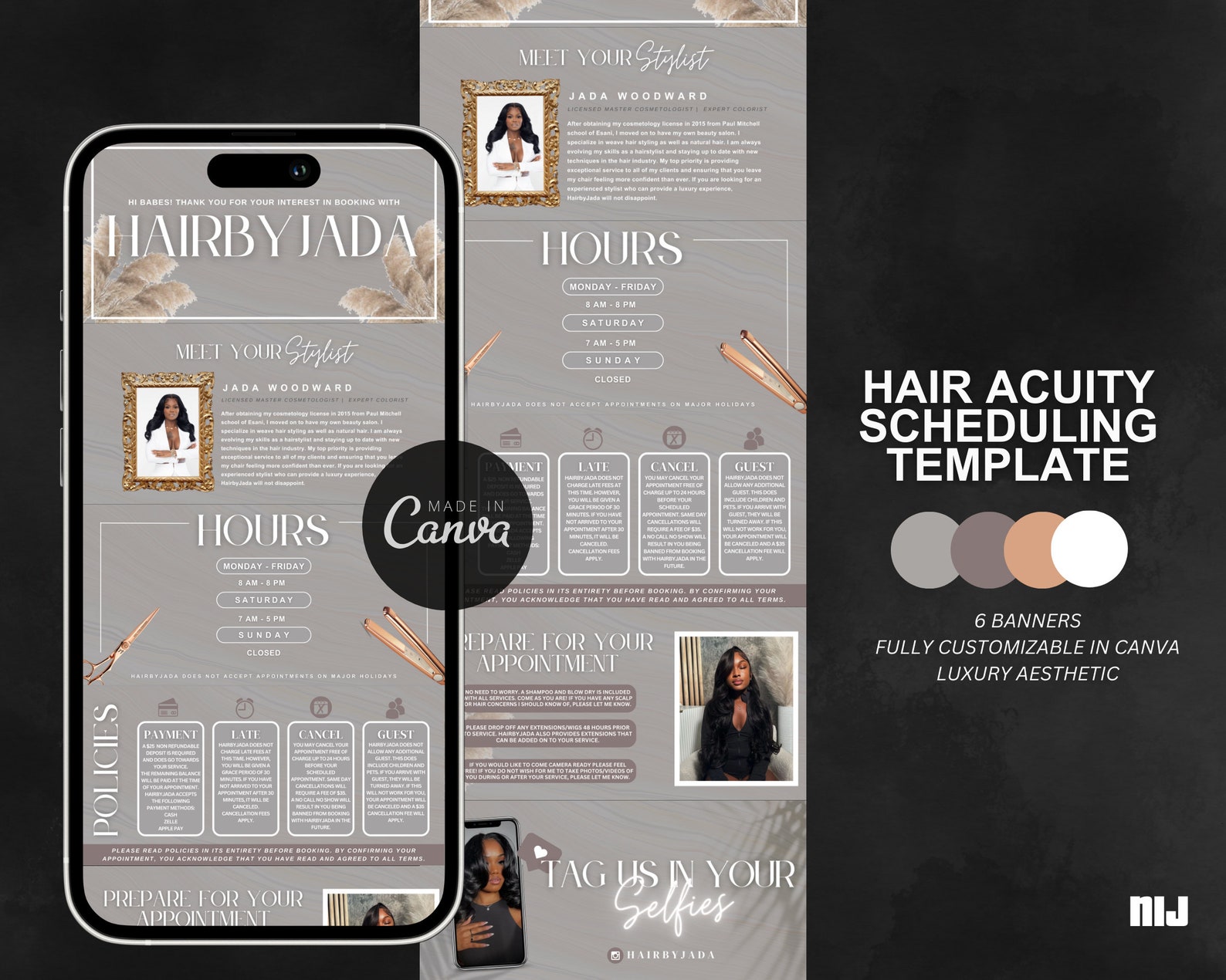 Hairstylist Acuity Scheduling Site, Canva Editable Template, Hair