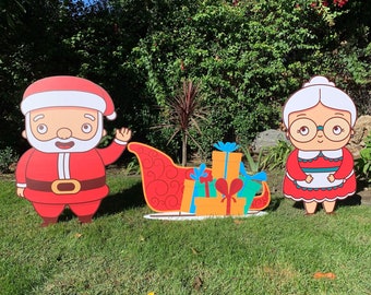 Large Santa Claus Cutout Set Lawn Decoration