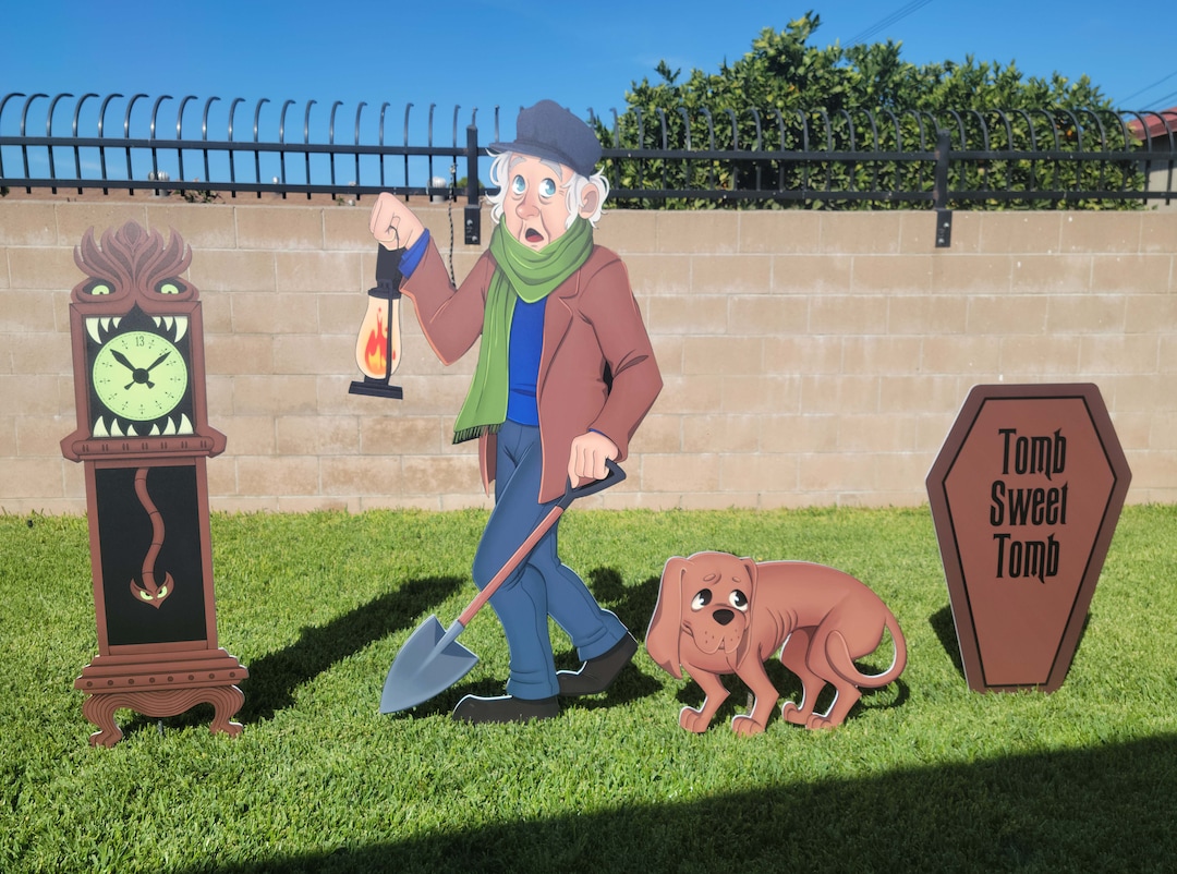 Large Haunted Mansion Caretaker, Dog, Clock and Tomb Yard Art Etsy