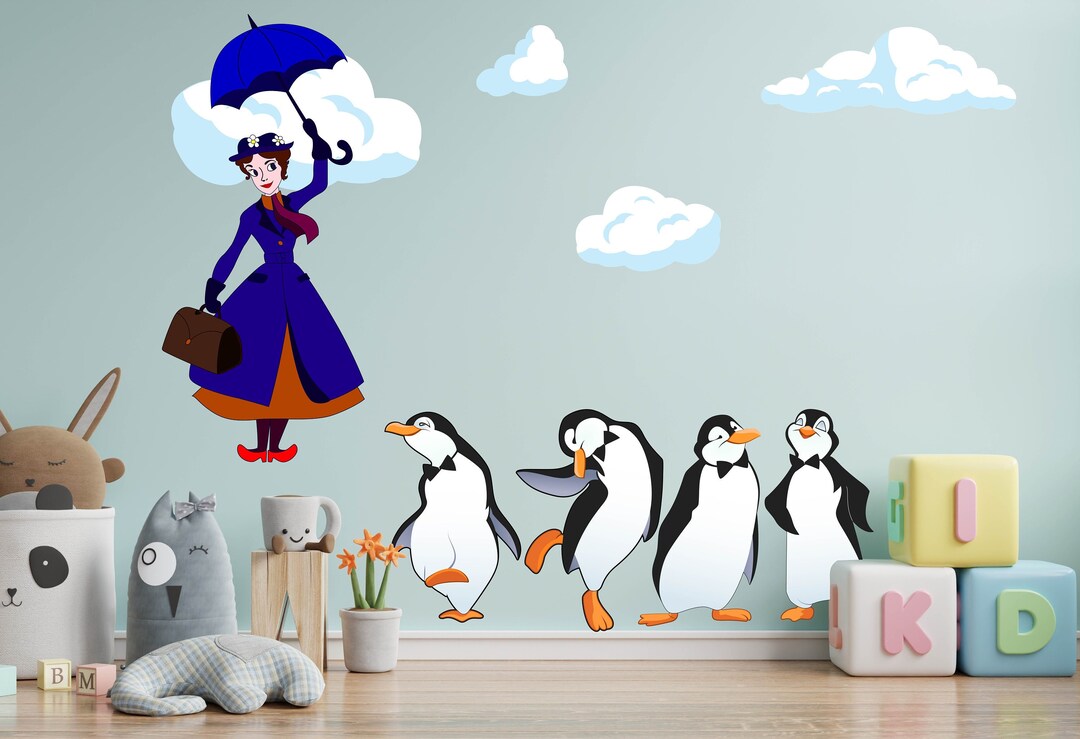 Mary and Penguins Flying Wall Art Set. Almost 4ft Tall! - Etsy