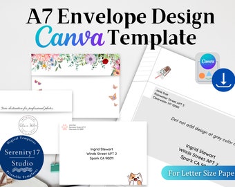 A7 Envelope Custom Design Canva Template | Editable & Printable | DIY and Design Your Own Envelope with Letter Size Paper | Digital Download