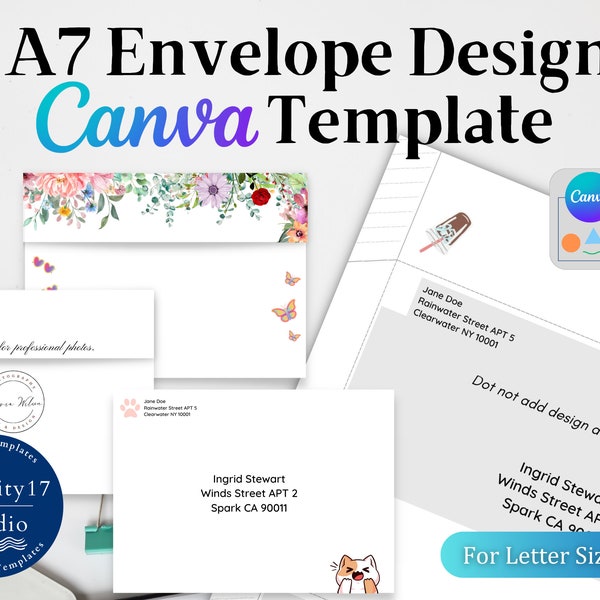 A7 Envelope Custom Design Canva Template | Editable & Printable | DIY and Design Your Own Envelope with Letter Size Paper | Digital Download