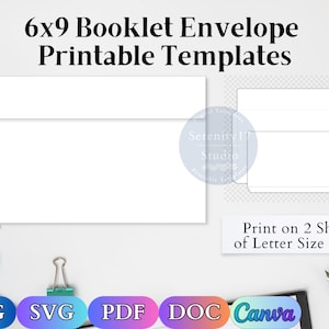6x9 Booklet Envelope Printable Canva Templates + png svg pdf doc template files | DIY Envelope at Home