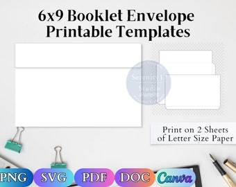 Modelos Canva para impressão de envelope de livreto 6x9 + arquivos de modelo png svg pdf doc | Envelope faça você mesmo em casa