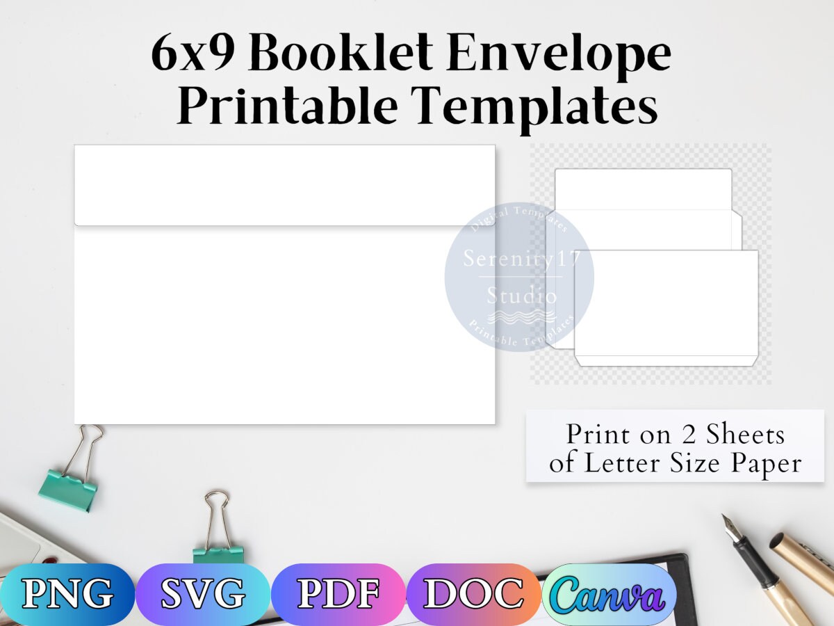 6x9 Booklet Envelope Printable Canva Templates + Png Svg Pdf Doc