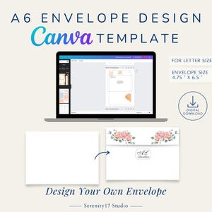 A6 Envelope Custom Design Canva Template 4.75''x6.5'' | Editable Printable DIY Design Your Own Envelope with Letter Size Digital Download