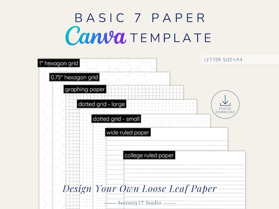 7 Basic Paper Canva Templates in Letter Size + A4 | Design Your Own Loose Leaf Notebook Paper + Free Cornell Note Version & Sample Designs