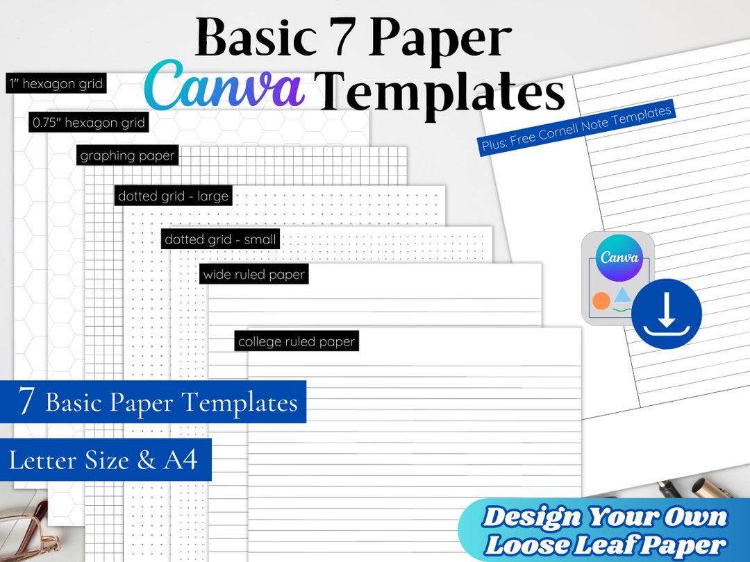 7 Basic Paper Canva Templates Design Your Own Loose Leaf Notebook Paper ...