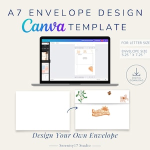 A7 Envelope Custom Design Canva Template 5.25''x7.25'' | Editable Printable DIY Design Your Own Envelope in Letter Size Digital Download