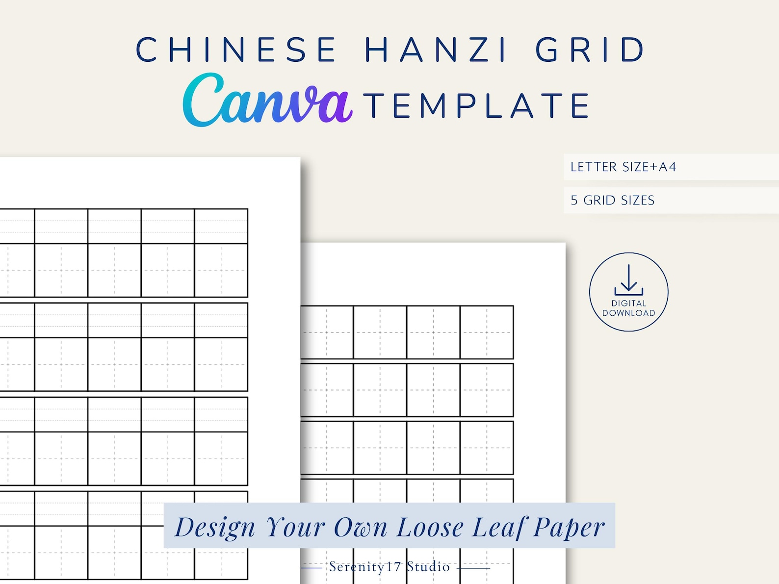 Chinese Character Grid Canva Templates | Printable Editable Digital ...