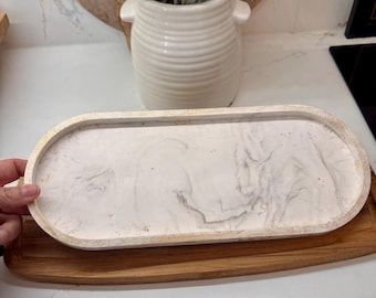 Handmade Large Resincrete Tray with Gold Leaf, Marble Effect Decorative Oval Tray 30x12.5cm, Vanity, Candle Tray, Jewellery, Home Decor