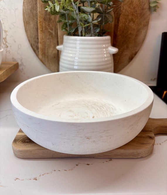 Dekorative große Schale, minimalistisches weißes und marmoriertes Geschirr, schwer, wachsversiegelt, wasserabweisend, Tischdekoration, dekorative Couchtischdekoration