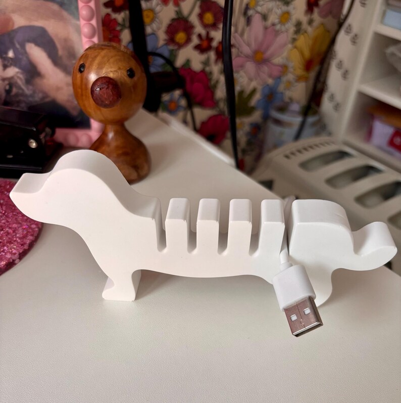 Dachshund Dog Cable Organiser Holder, Phone Cable, Office Accessory