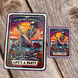 Pegatina laminada de vinilo con la carta del tarot "La vida es una fiesta", ideal para álbumes de recortes, diarios, botellas de agua, holográfica, grande.