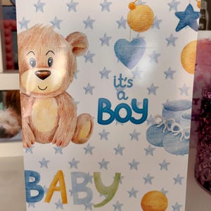 Es ist eine Junge-Karte, neues Baby-Karte, Teddybär-Karte, neue Baby-Jungen-Karte, Willkommen in der Welt, Glanz-Karte, leere Karte, Baby-Junge, Variationen