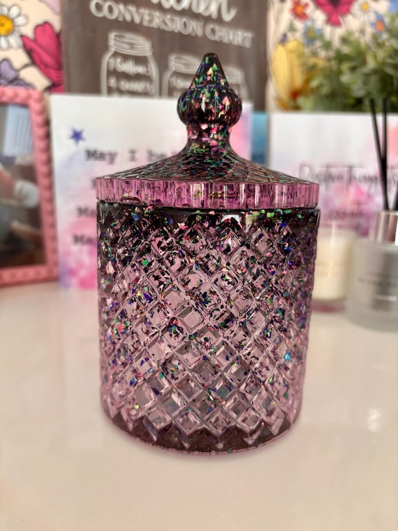 Resin Jar, Handmade Jar, Decorative Jar, Home Decor, Sweets Jar, Candle Holder, Jar with Lid, Make Up Jar, Chunky Glitter Jar, Organisation