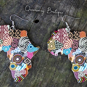 Africa Shaped earrings, Colorful, Queen, Lightweight, Jungle earrings, Nubian earrings, Design on both sides, The best gift,