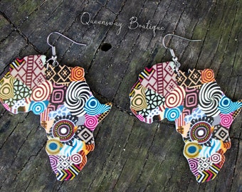 Africa Shaped earrings, Colorful, Queen, Lightweight, Jungle earrings, Nubian earrings, Design on both sides, The best gift,