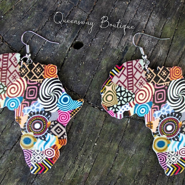 Africa Shaped earrings, Colorful, Queen, Lightweight, Jungle earrings, Nubian earrings, Design on both sides, The best gift,