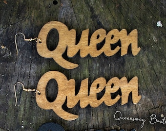 Queen Earrings, wood, lightweight, Gift for a QUEEN, Birthday Gift