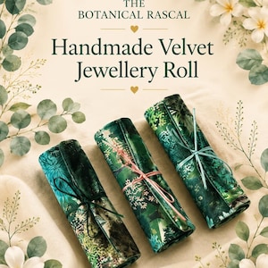 Botanical Print Velvet Jewelry Roll: Silk Satin Lining, Travel Wrap