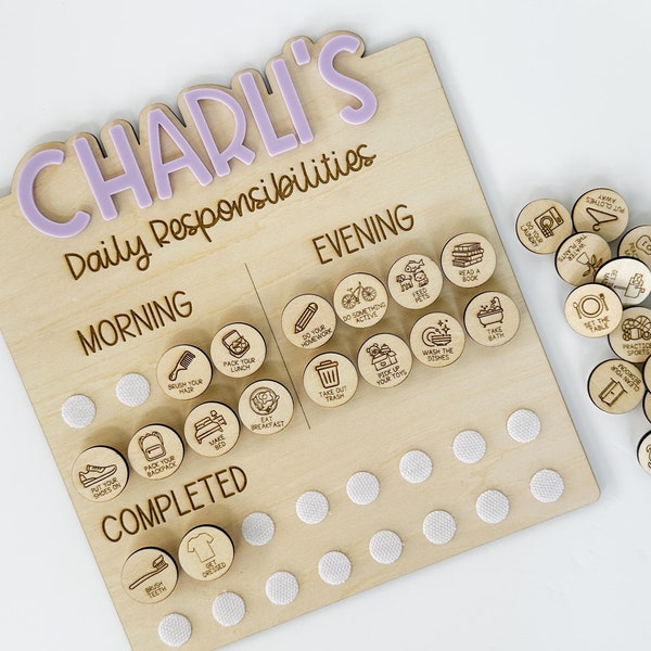 Personalized Kids Chore Chart - Custom Responsibility Chart for Daily Routines - Interactive and Reusable Behavior Tracker